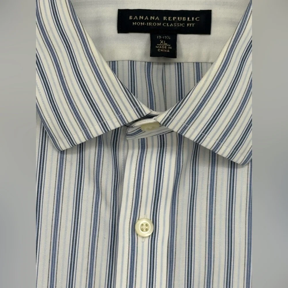 BANANA REPUBLIC Shirt Non-Iron Classic Fit Blue Striped Mens XL (17-17 1/2)